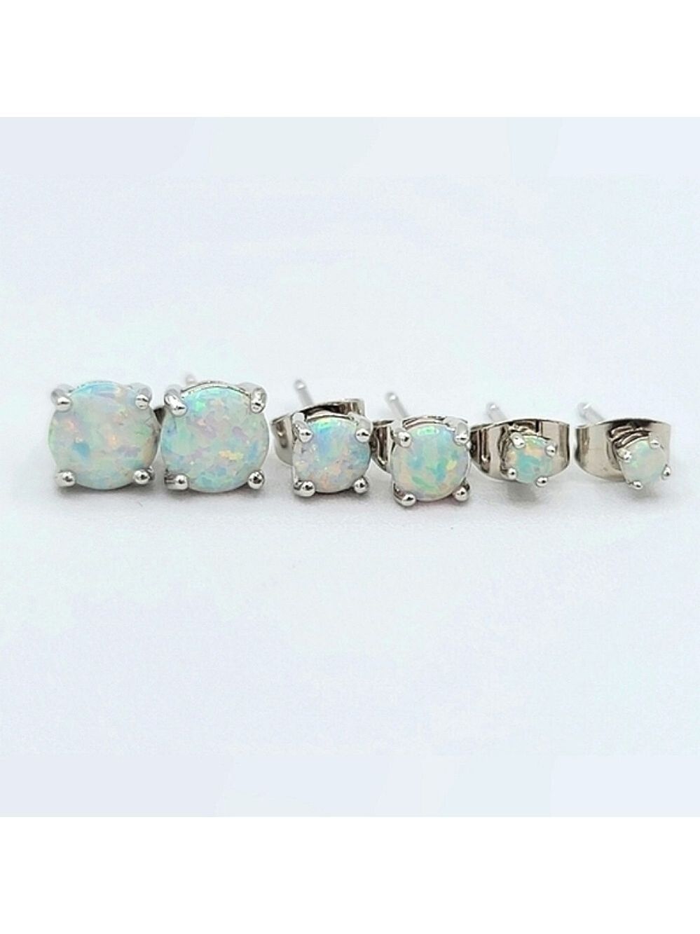 Lab Created Opal Silvertone Earrings Set of 3 Pairs #683